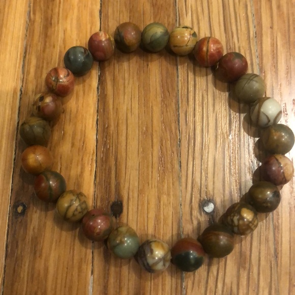 semi precious  Jasper Stone Stretch Bracelet - Picture 1 of 3
